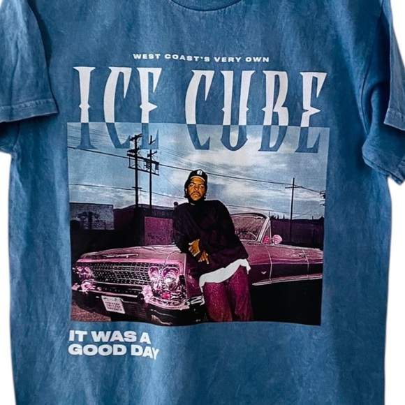 Ice Cube Blue Graphic T Shirt Women’s Size Medium Distressed Cotton Tee NEW - Picture 3 of 8
